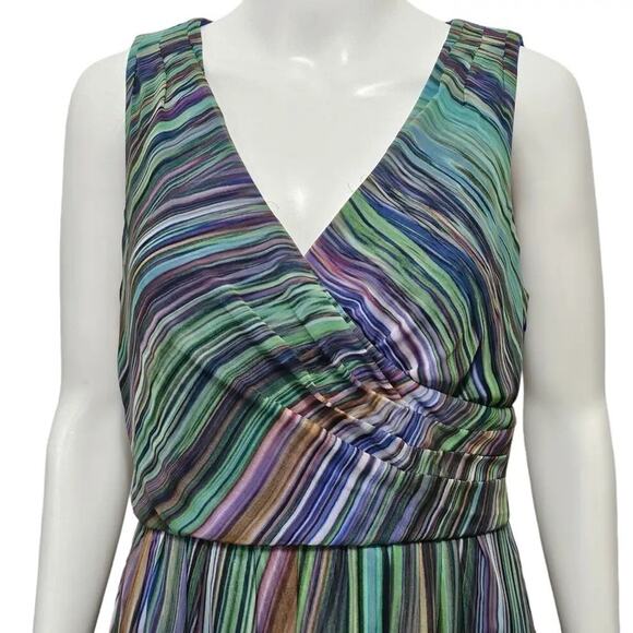 NEW Coldwater Creek Multicolored Surplice Chiffon Rainbow Maxi Dress Sz 12 Lined - Picture 3 of 11